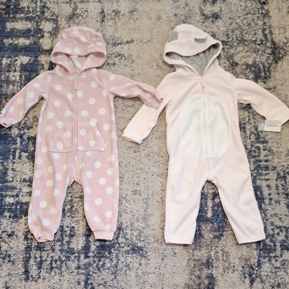 Carter’s Baby Girl 18M Fleece Hooded Jumpsuit Bundle With Bear Ears